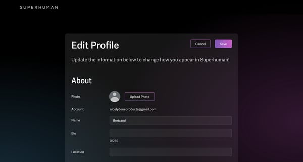 Superhuman | Profile screen