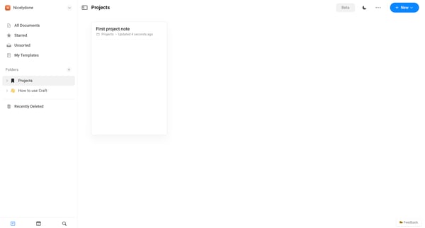 Projects screen