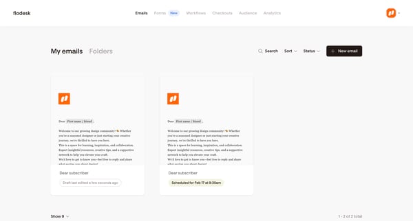 My emails | Flodesk screen