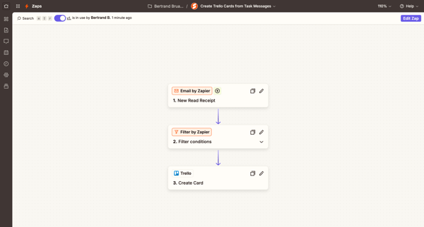 Create Trello Cards from Task Messages | Zapier screen