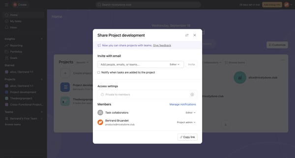Home - Asana screen