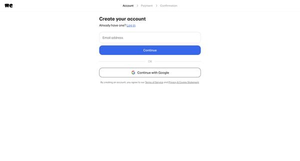 Create your account | WeTransfer screen