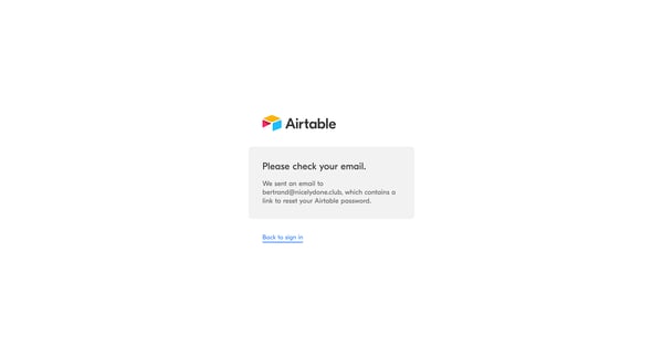 Password reset link sent - Airtable screen