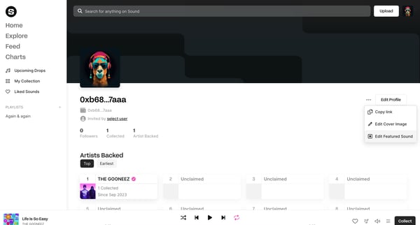 0xb68...7aaas Sound profile screen