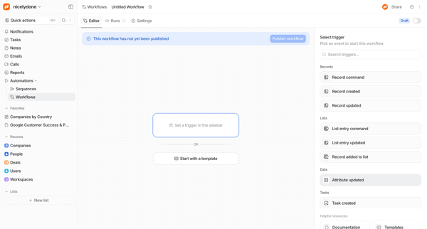Untitled Workflow - Attio screen