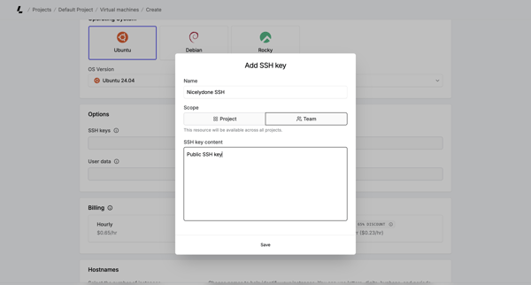 Create virtual machines – Dashboard - Latitude.sh screen