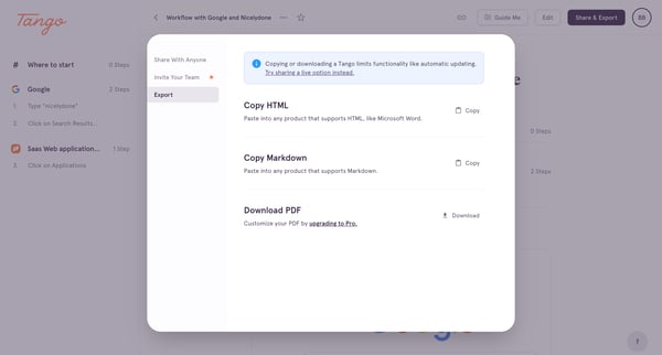 Workflow with Google and Nicelydone screen