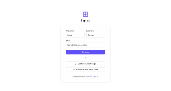 Sign up screen