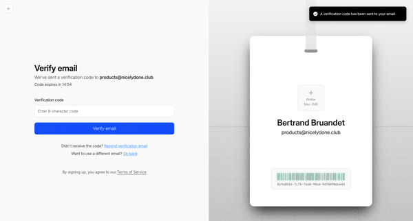 Sign up screen