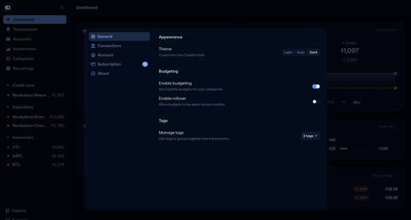 Copilot Money | Dashboard screen