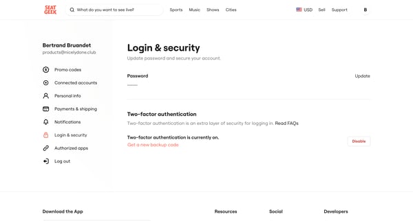 Login | Security SeatGeek screen