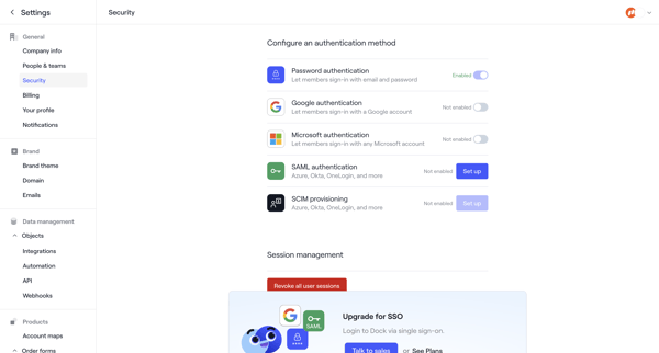 Dock · Settings screen