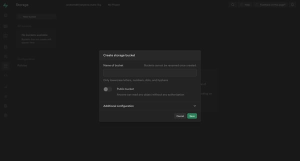 Buckets | Supabase screen