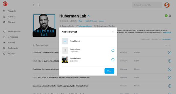 Huberman Lab - Pocket Casts screen
