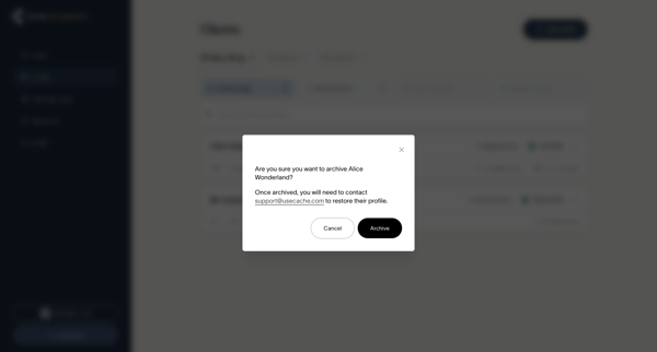Cache – Client dashboard | Cache for Advisors screen