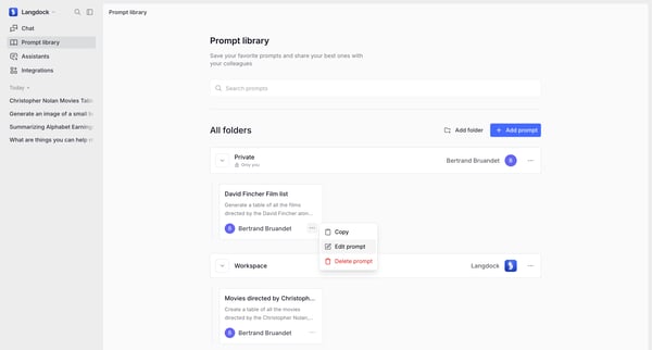 Prompt library screen
