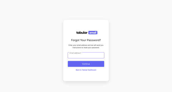 Reset your password | Tabular Dashboard screen