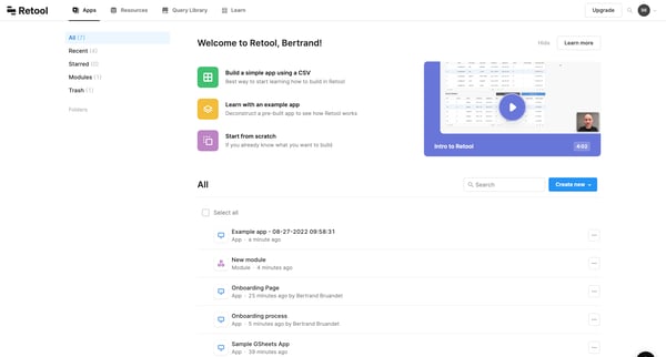 Apps | Retool screen