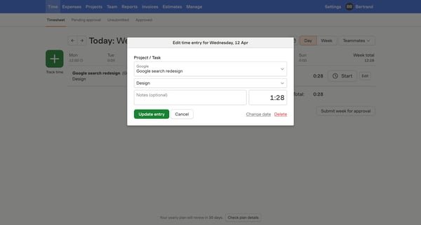 Timesheet – nicelydone – Harvest screen