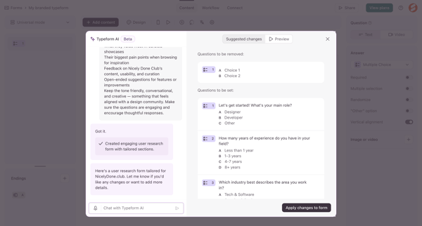 Typeform - Create screen
