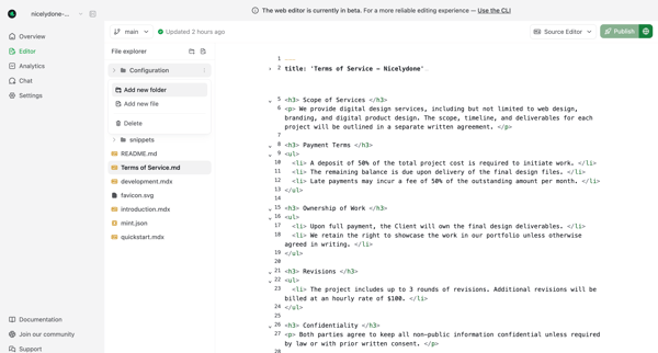 Editor - Mintlify screen