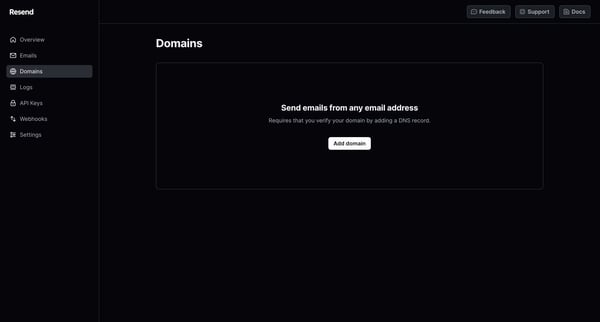 Domains · Resend screen