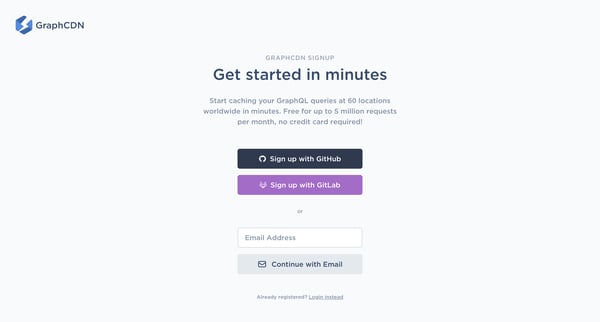 Signup – GraphCDN screen