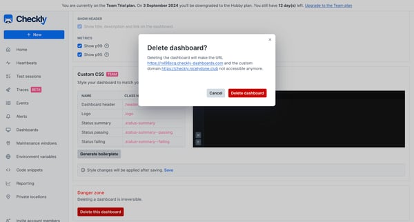 Dashboards | edit screen