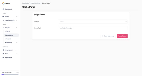Purge Cache - Gumlet screen