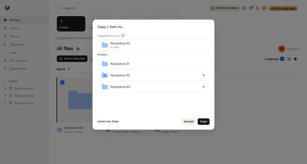 Files - Dropbox screen