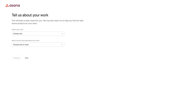 Set up your account - Asana screen