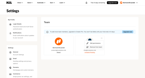 Account Settings - Kit screen