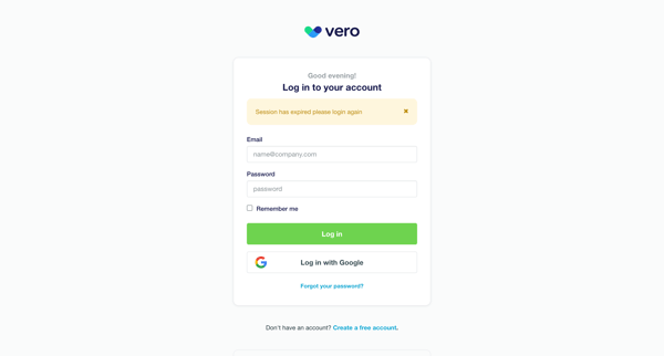 Login | Vero screen