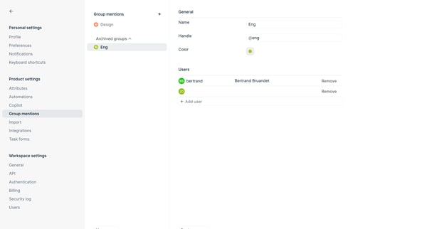 Group mentions - Settings - Height screen