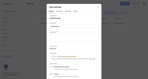 Admin console screen