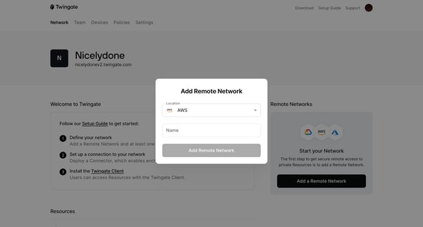 Networks | Twingate Admin screen