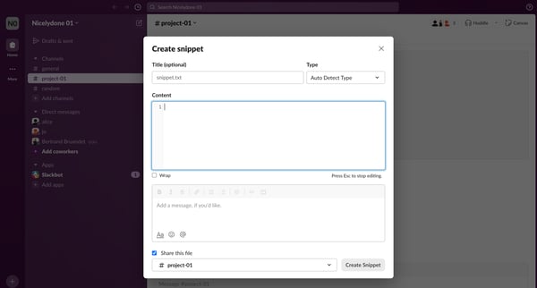project-01 Channel - Nicelydone 01 - Slack screen