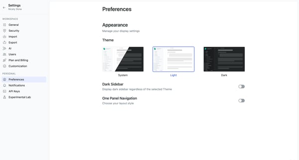 Preferences | Fibery screen