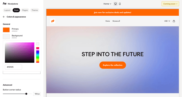 Site design – Dashboard screen