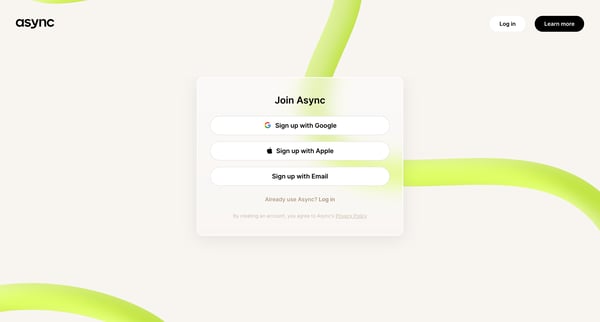 Async | Sign up for free screen