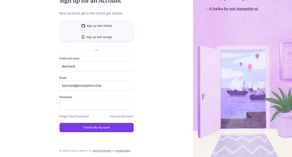 Sign Up · Fly screen
