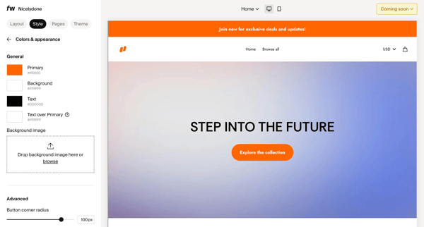 Site design – Dashboard screen