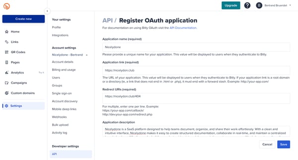 Bitly | Settings from Bitly