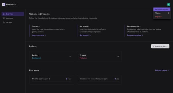 Liveblocks | Overview screen