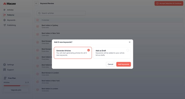 Keyword Review | Macaw screen