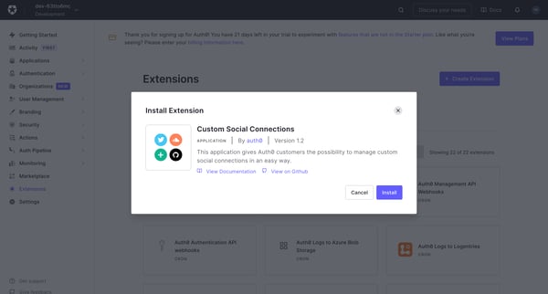 Extensions from Auth0
