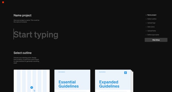 Standards - Project Setup screen