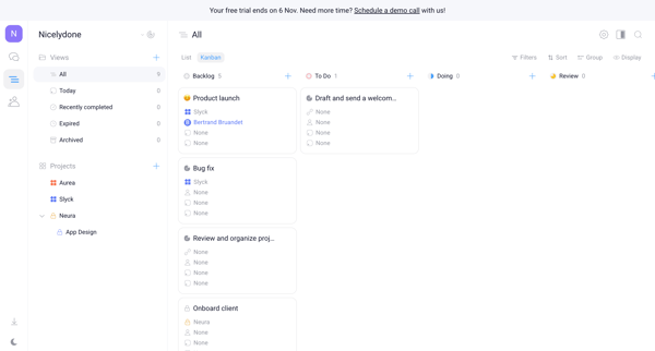 Nicelydone - Tasks screen