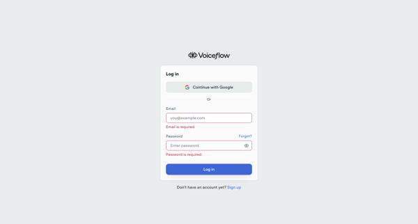Voiceflow | Log In to your Account screen