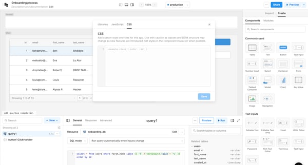 Onboarding process | Editor  Retool screen